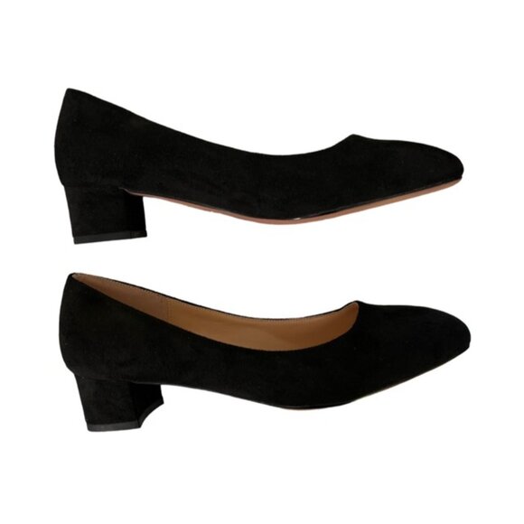 Showforest Womens Black Square Toe with Chunky Heel Suede Pump Size 8 - Picture 5 of 10